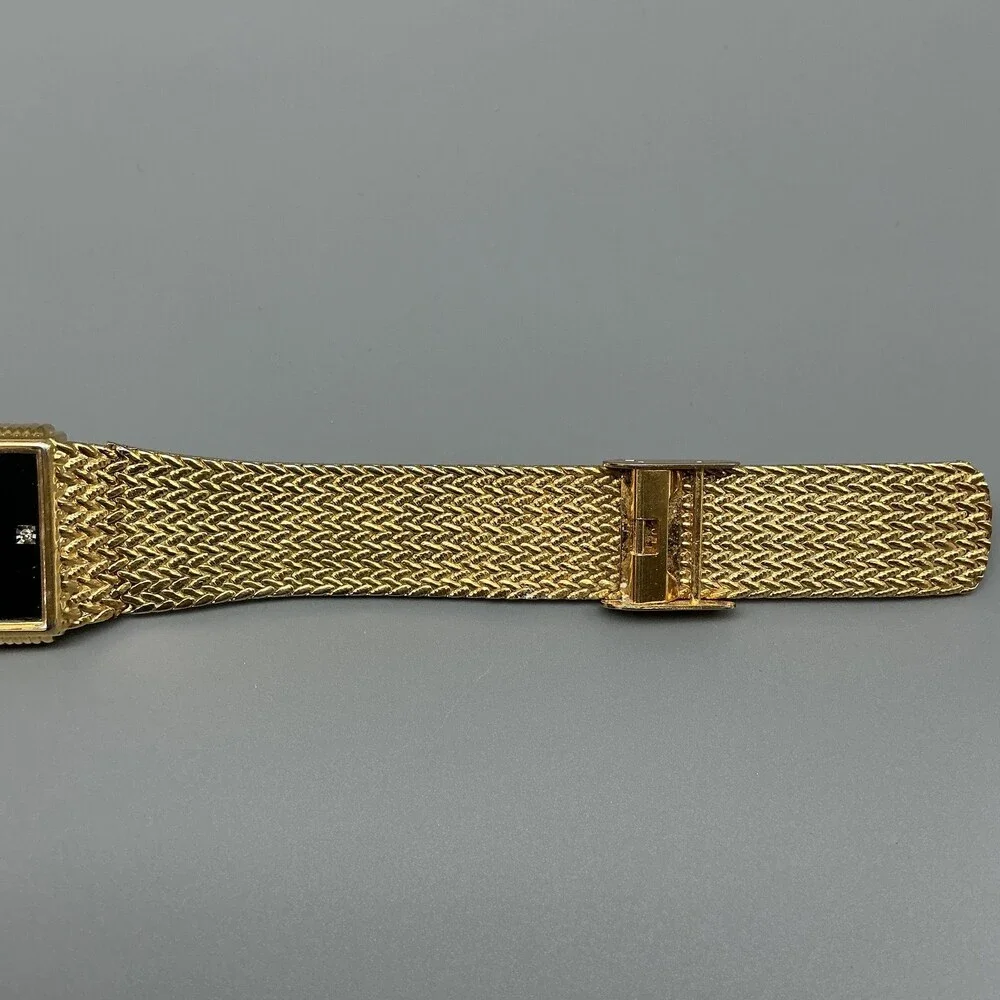 Vintage Xavier Mens Watch 23mm Black Dial Gold Tone Gem Markers New Battery